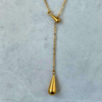 Chic Gold Lariat Necklace with Teardrop Pendants