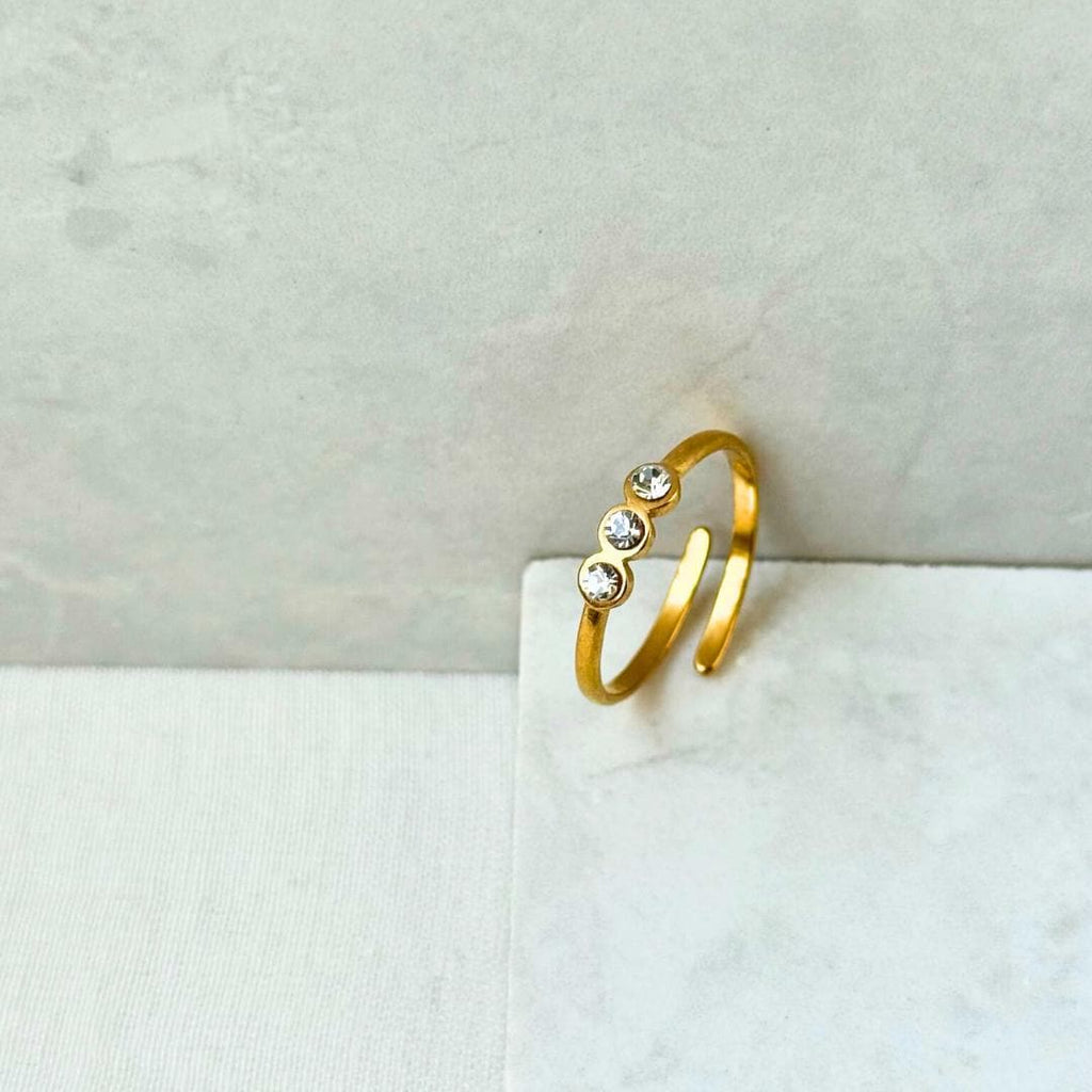 Tristone Gold Plated Ring