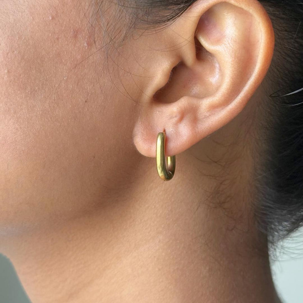 Oval Chunky Huggie Hoop Earrings