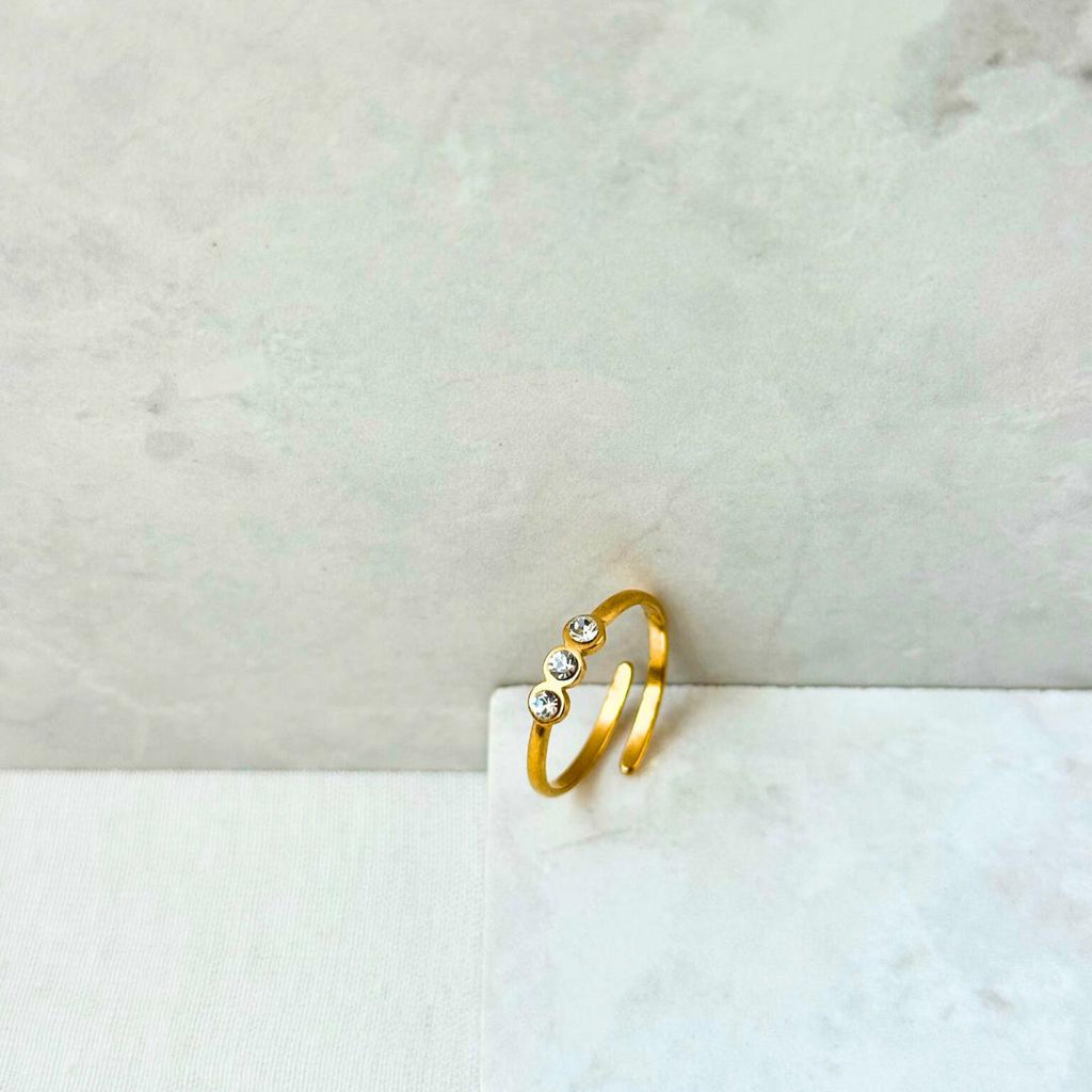 Tristone Gold Plated Ring