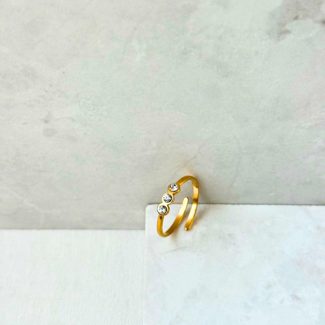 Tristone Gold Plated Ring