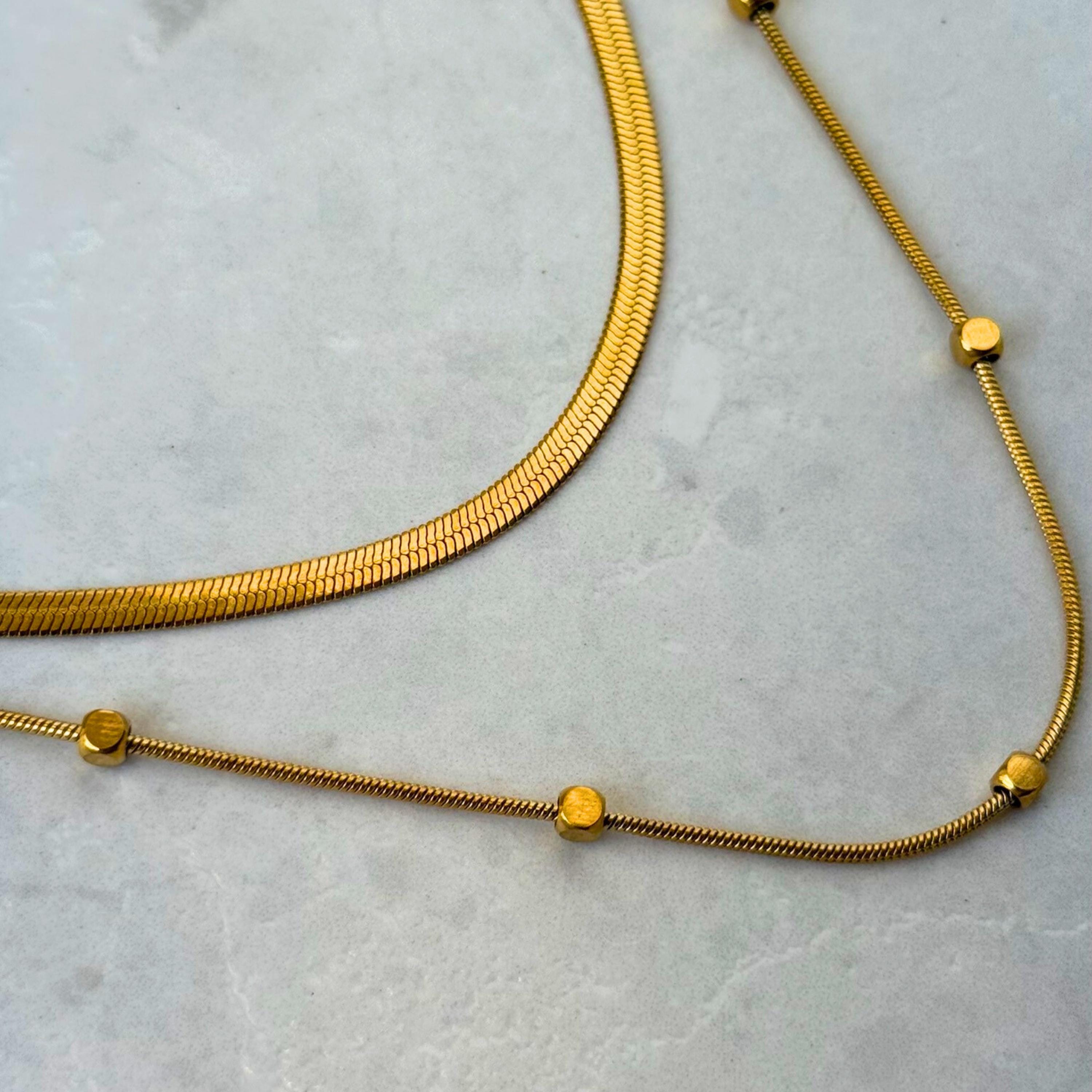 Double Herringbone Chain Necklace Set