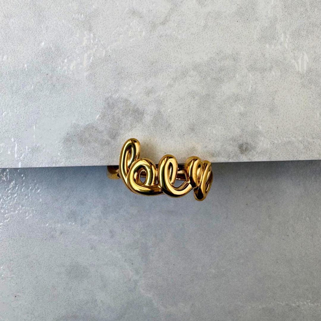 Gold Love Script Ring