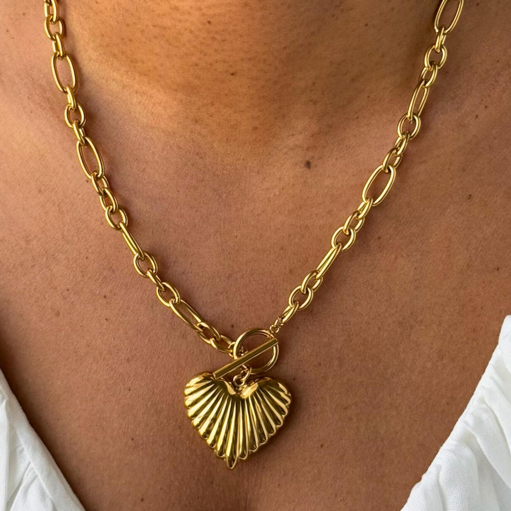 Chunky Gold Heart Pendant Necklace