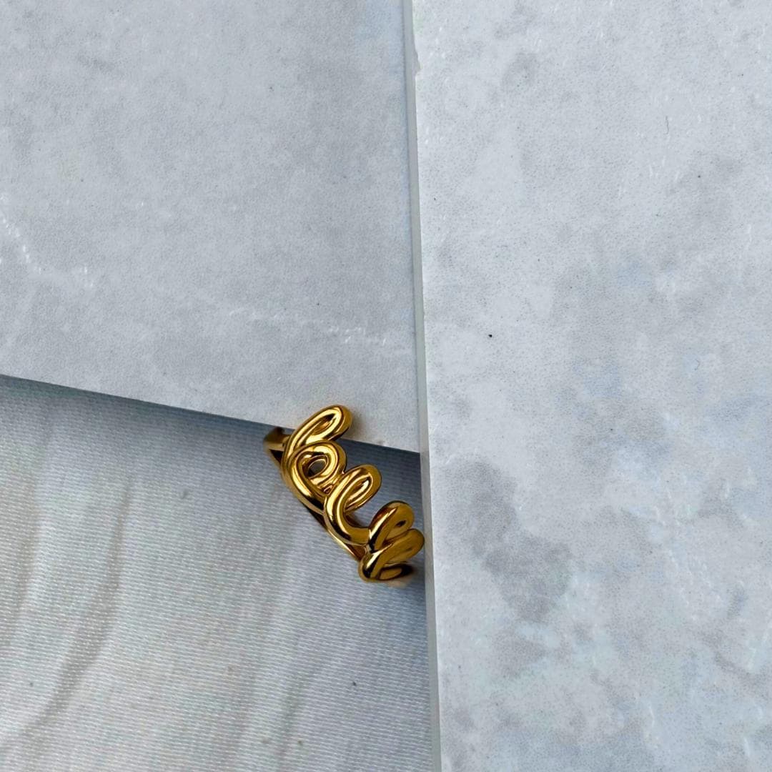 Gold Love Script Ring