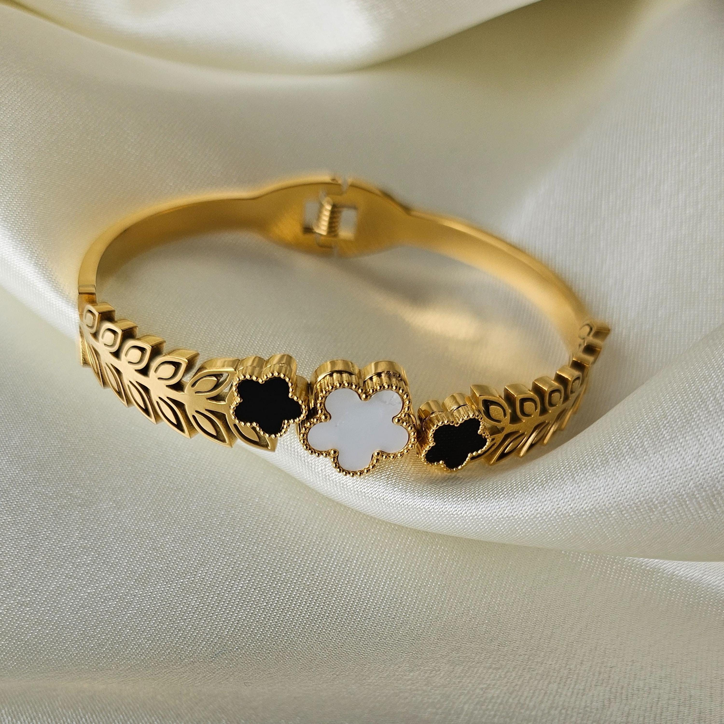 Clover Gold Bangle Bracelet – 18K Gold PVD Clover Cuff | Minimal Geometric Jewelry by FeelAmara