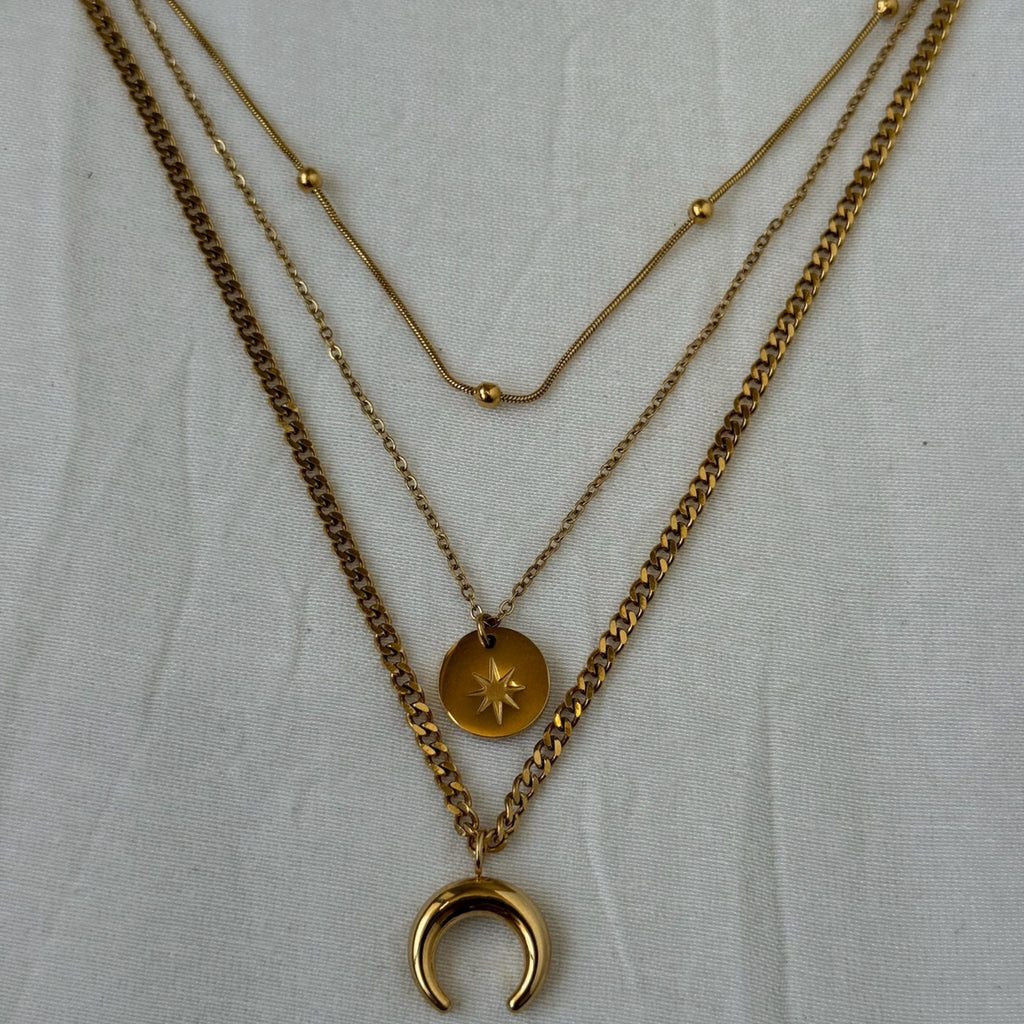 Star Moon Three Layered Necklace