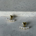 Gold Pearl Heart Ear Jacket Earrings