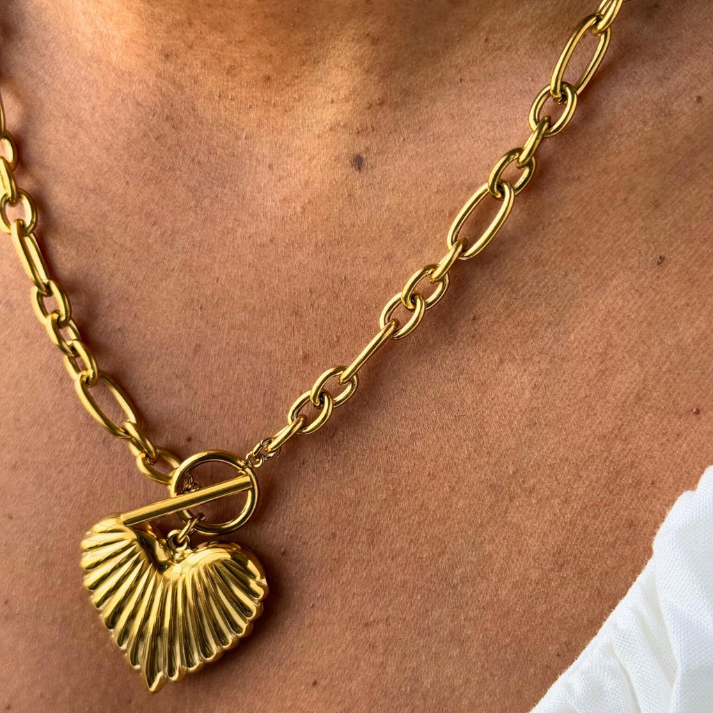 Chunky Gold Heart Pendant Necklace