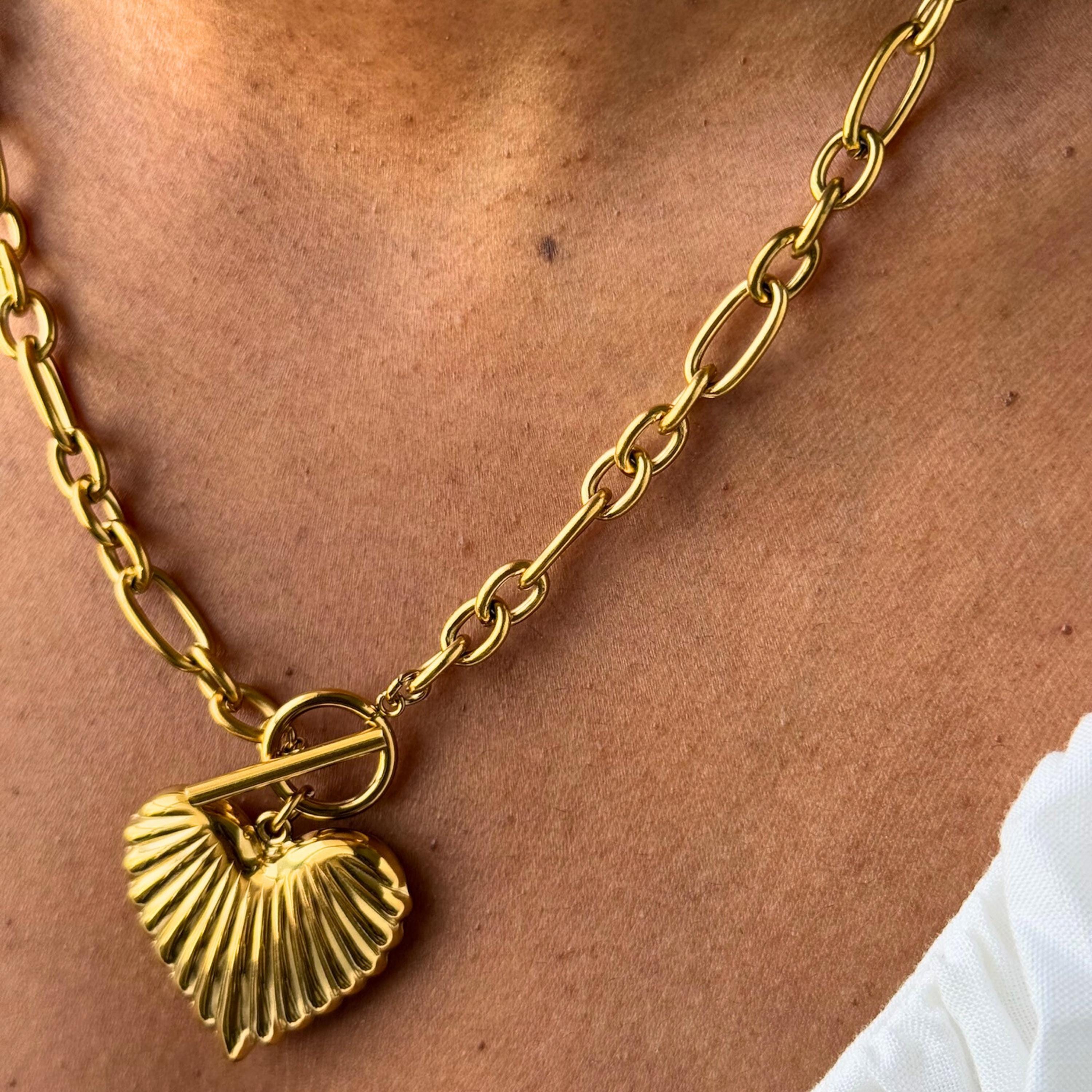 Chunky Gold Heart Pendant Necklace