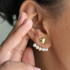 Gold Pearl Heart Ear Jacket Earrings