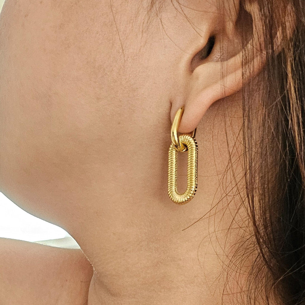 Spiral Coil Drop Hoop Earrings