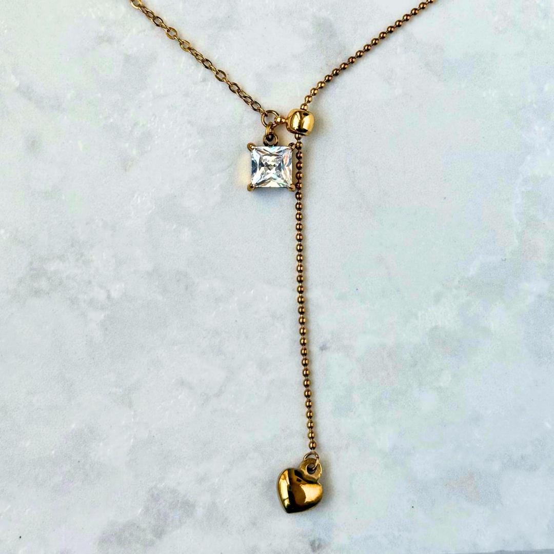 Gold Heart Lariat Necklace