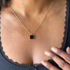 Gold Black Square Pendant Necklace