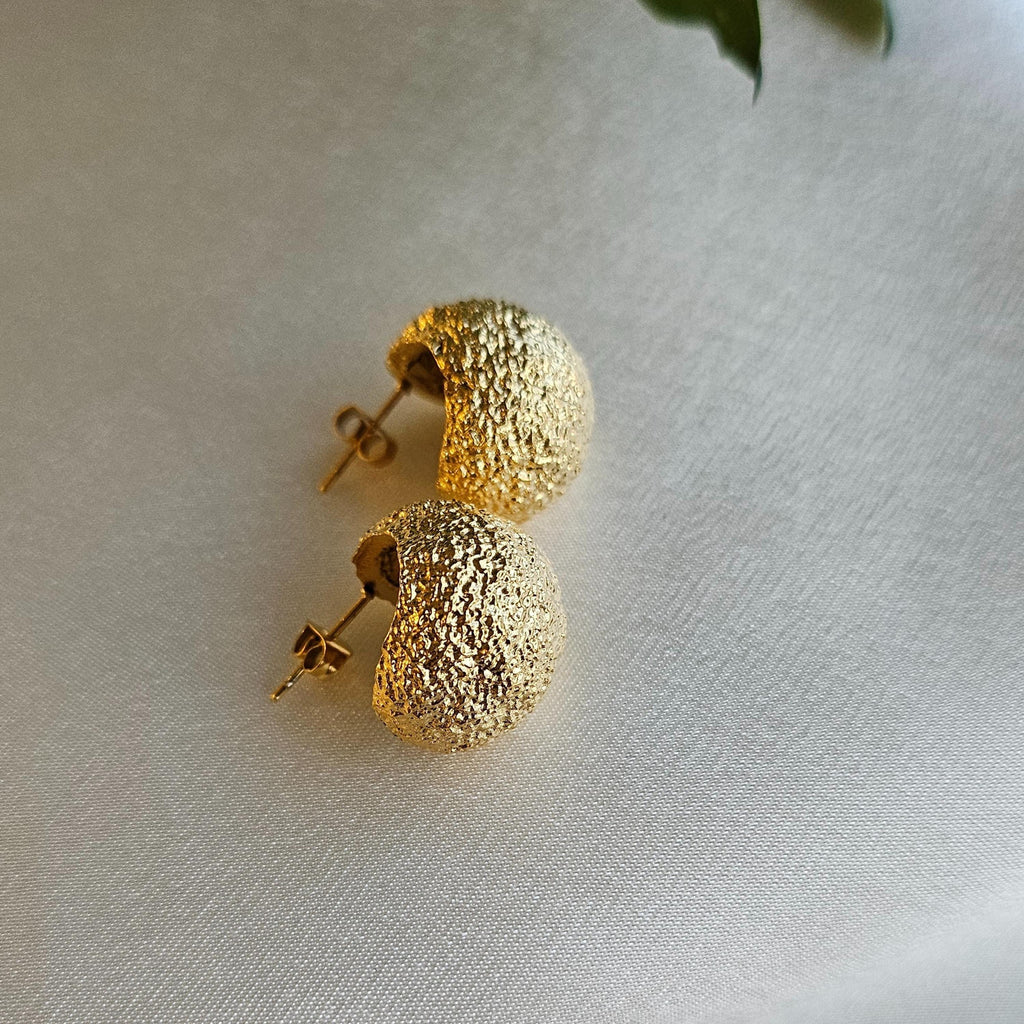 Chunky Lava Textured Gold Stud Earrings