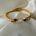 Clover Gold Bangle Bracelet – 18K Gold PVD Clover Cuff | Minimal Geometric Jewelry by FeelAmara