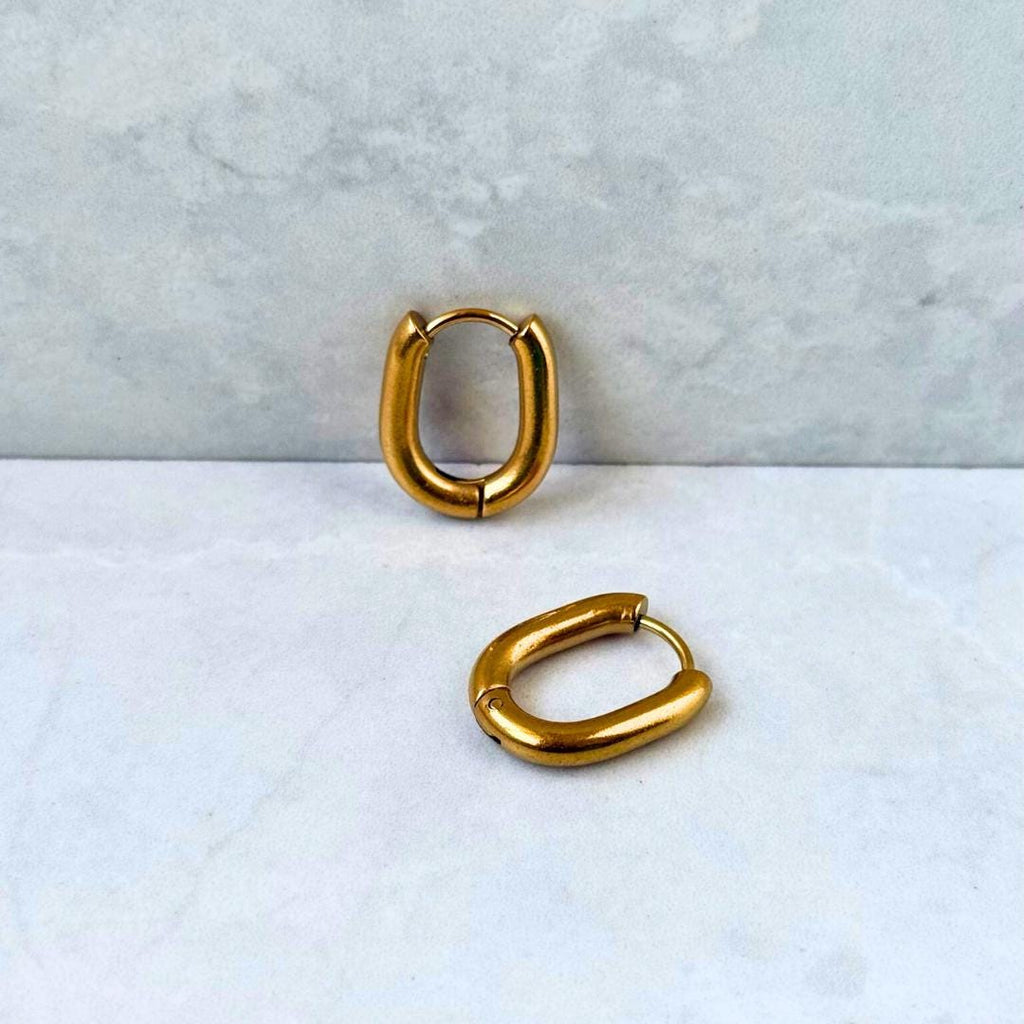 Oval Chunky Huggie Hoop Earrings