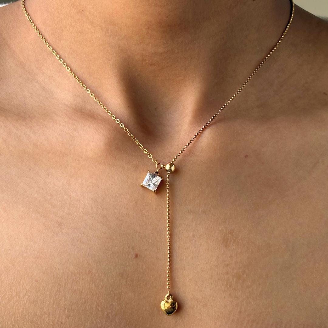 Gold Heart Lariat Necklace