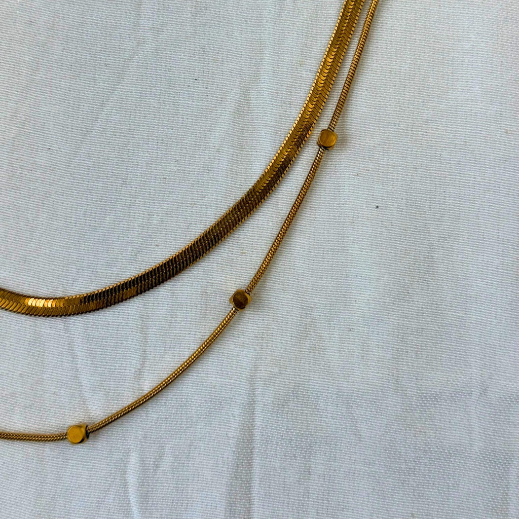 Double Herringbone Chain Necklace Set