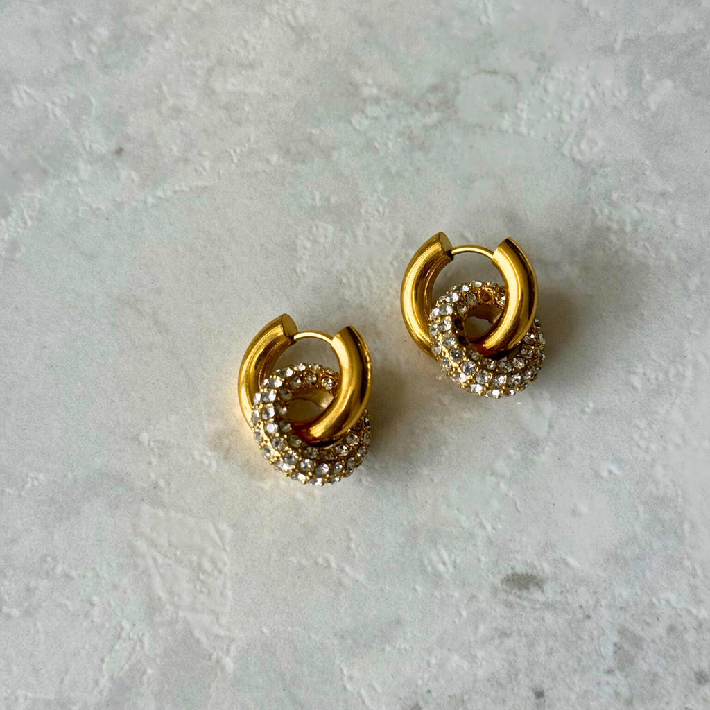 Pavé Double Circle Drop Hoop Earrings