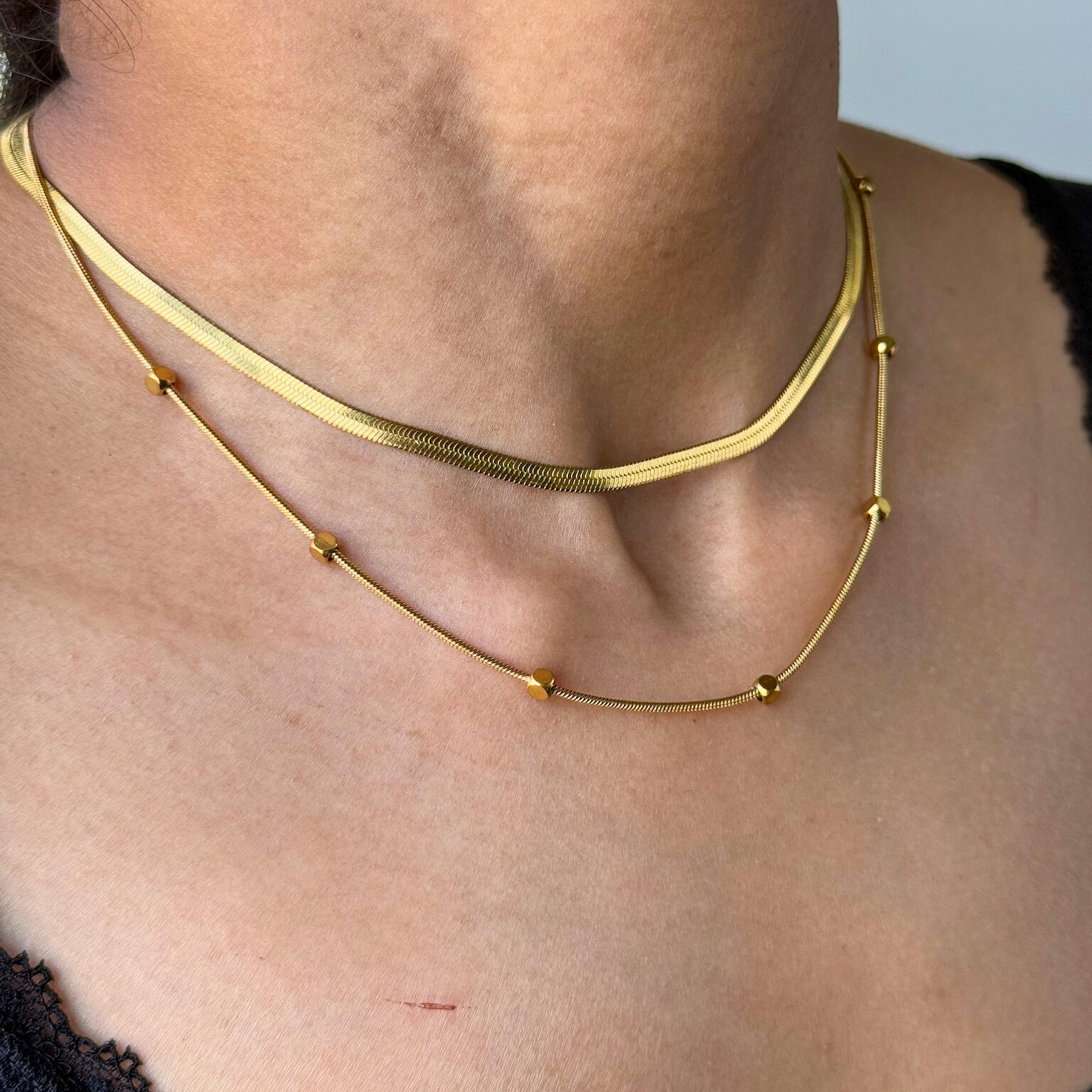 Double Herringbone Chain Necklace Set