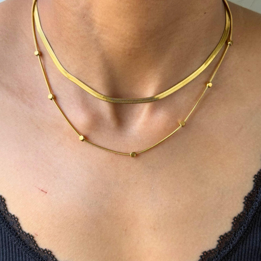 Double Herringbone Chain Necklace Set
