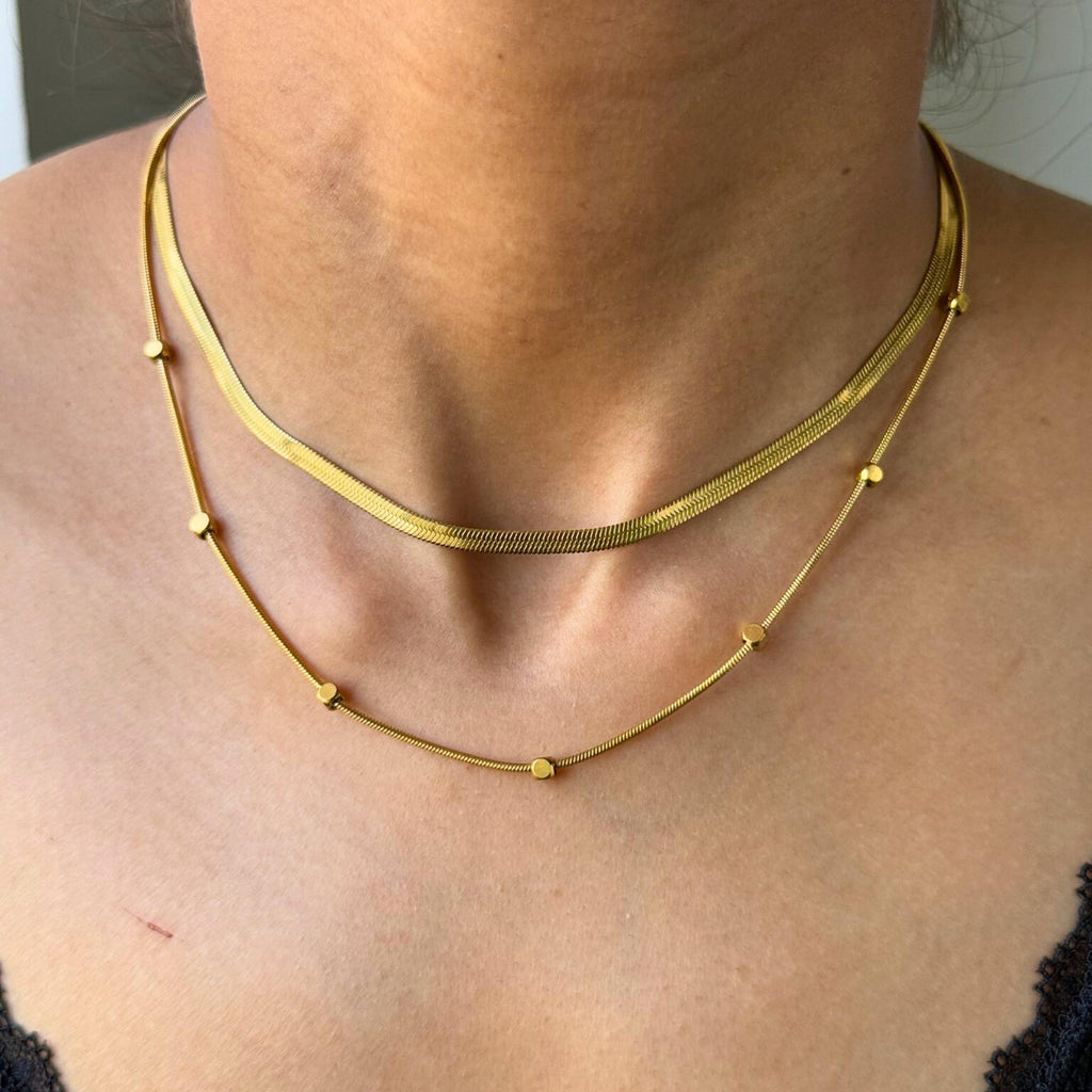 Double Herringbone Chain Necklace Set
