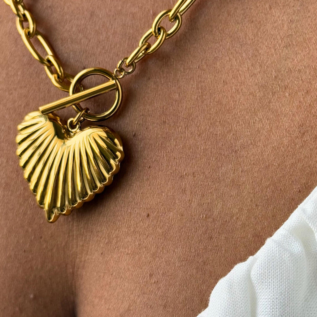 Chunky Gold Heart Pendant Necklace