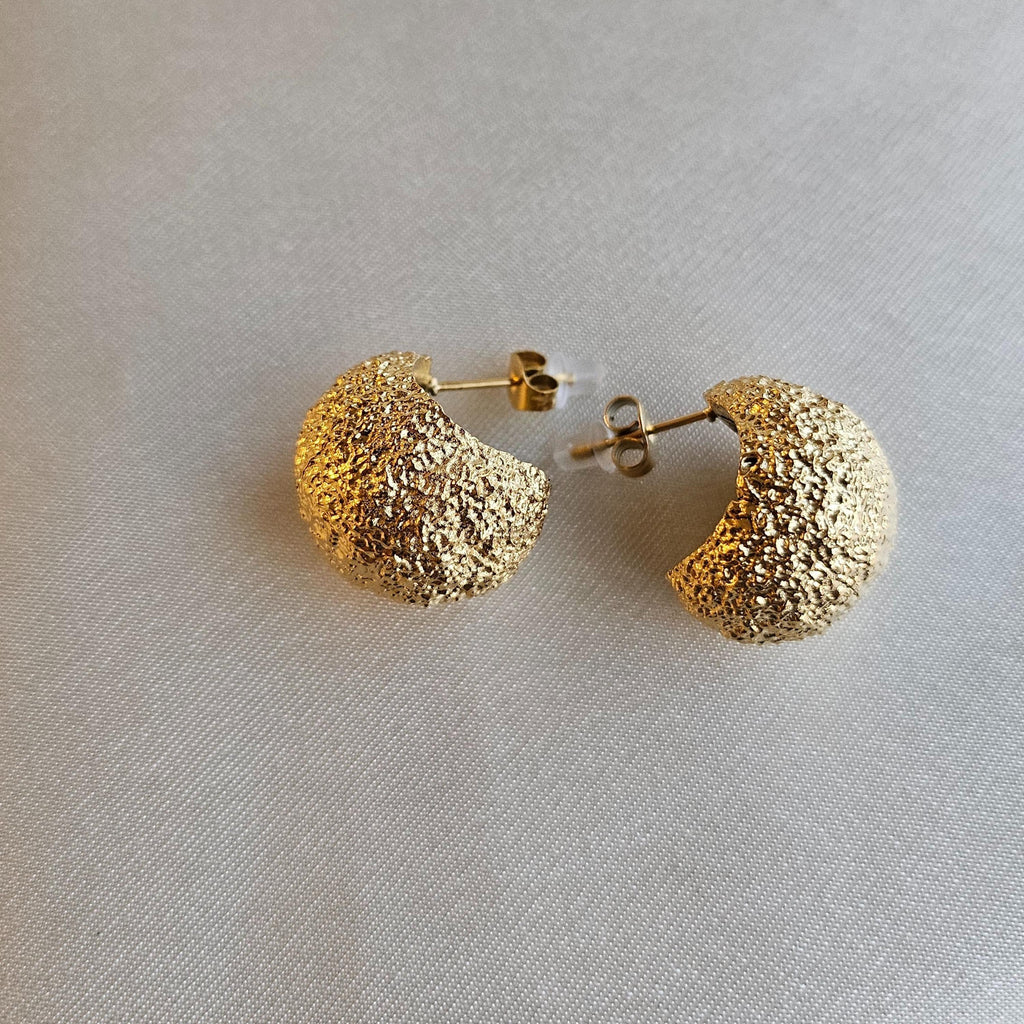 Chunky Lava Textured Gold Stud Earrings