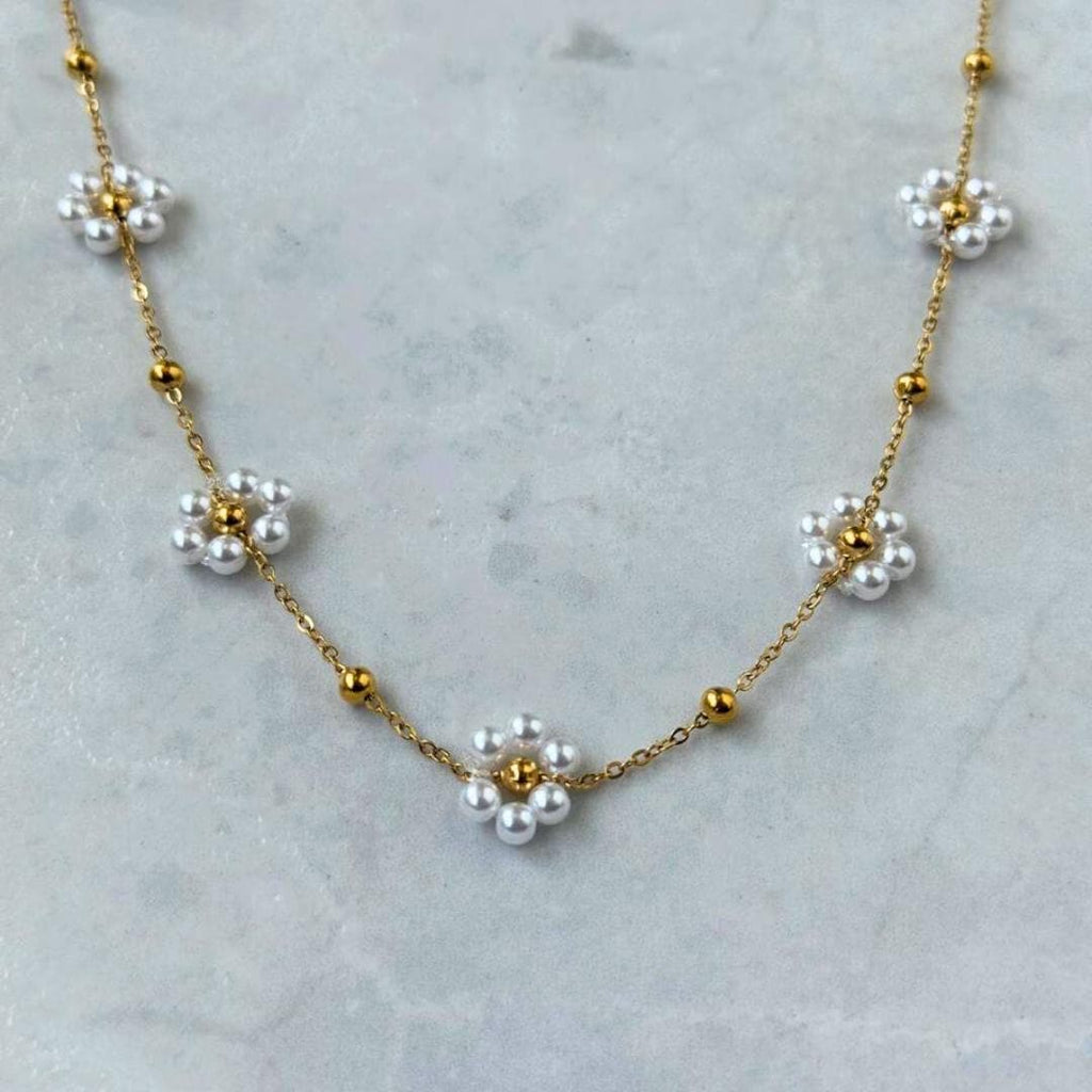 Pearl Flower Bracelet & Necklace Set