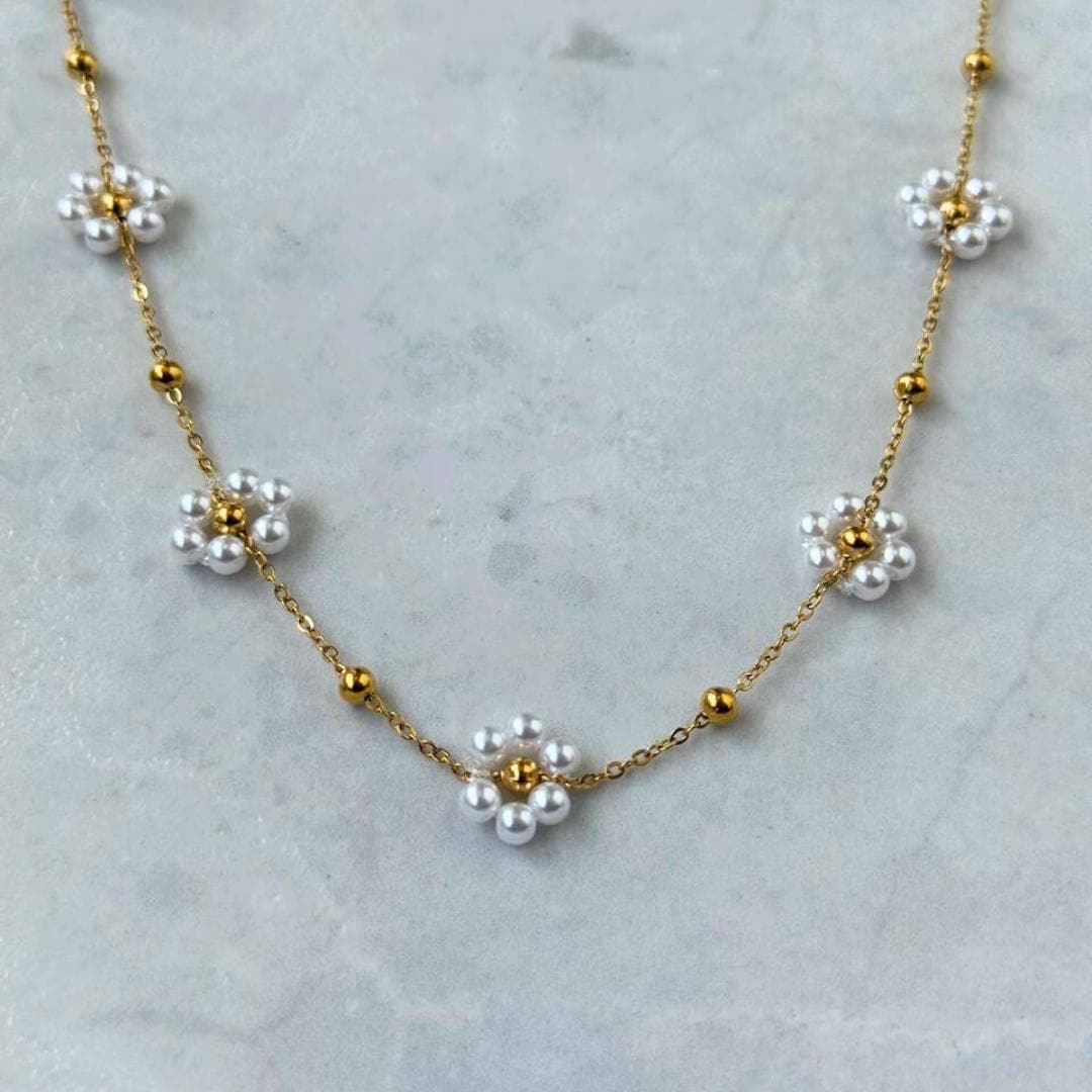 Pearl Flower Bracelet & Necklace Set