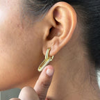 Gold Oval Drop Hoop Earrings
