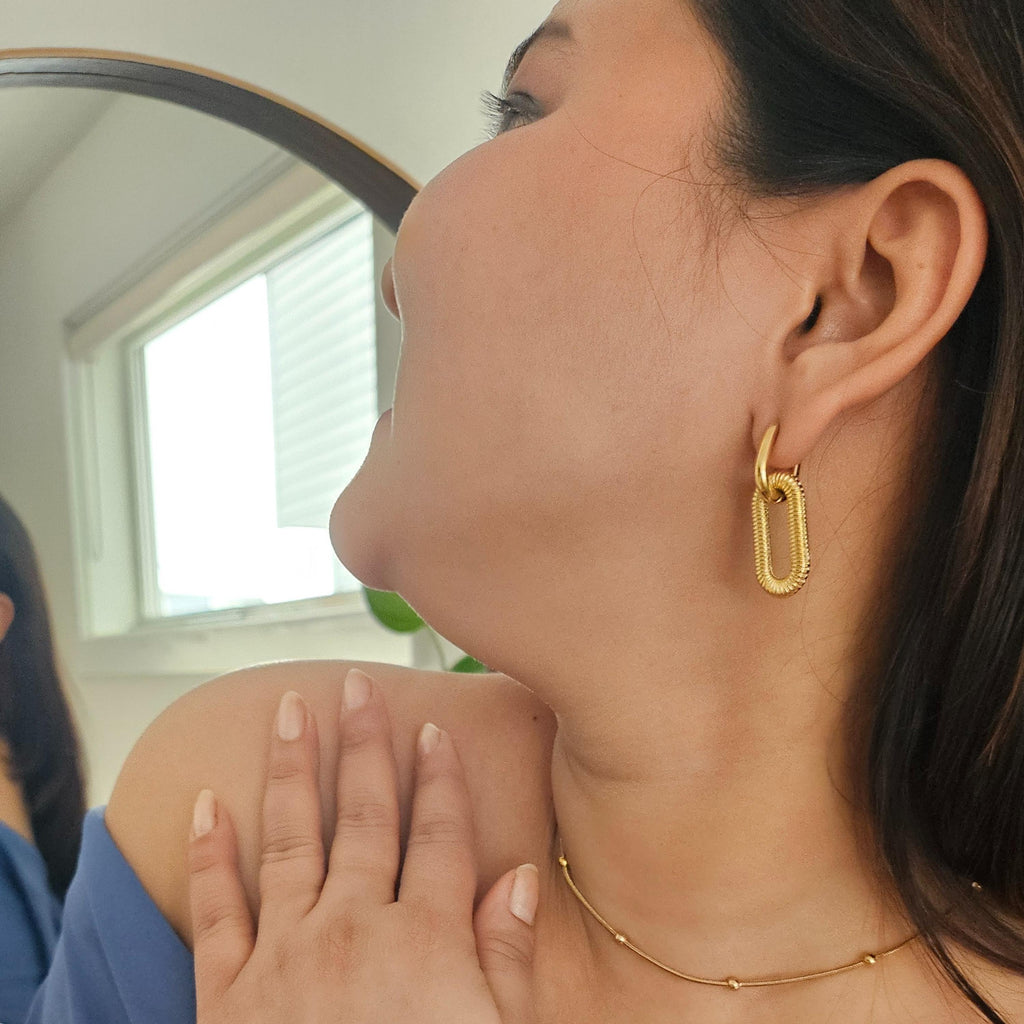 Spiral Coil Drop Hoop Earrings