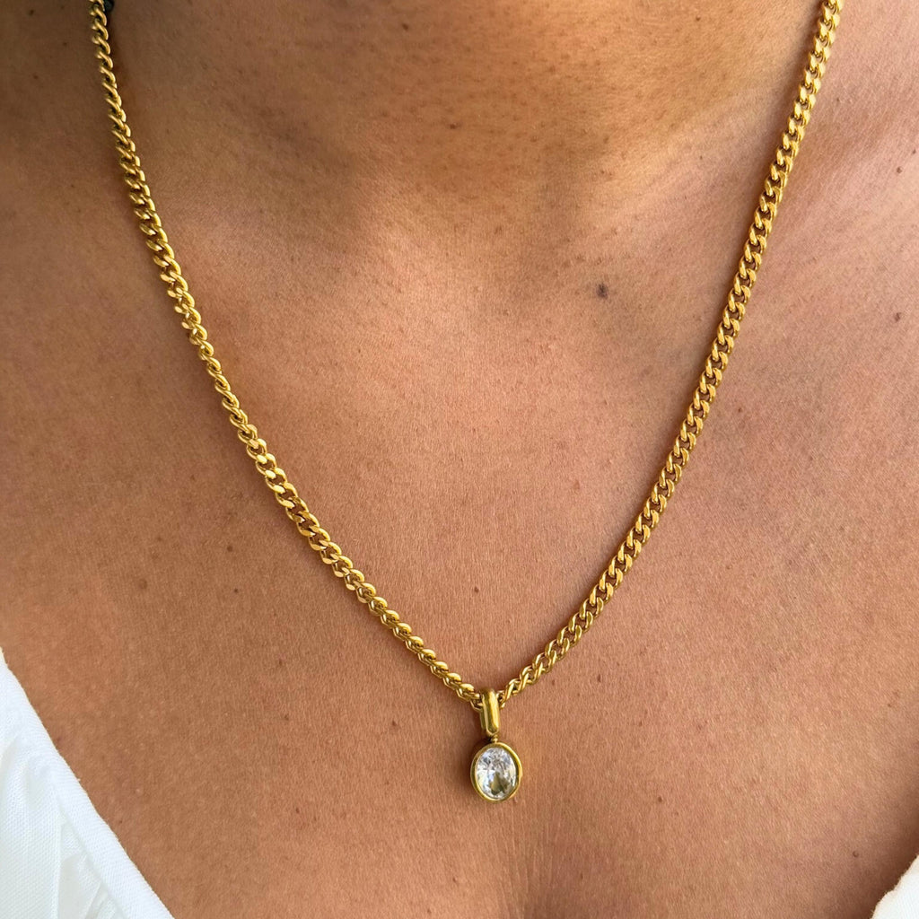 Chunky Gold Chain Crystal Pendant Necklace