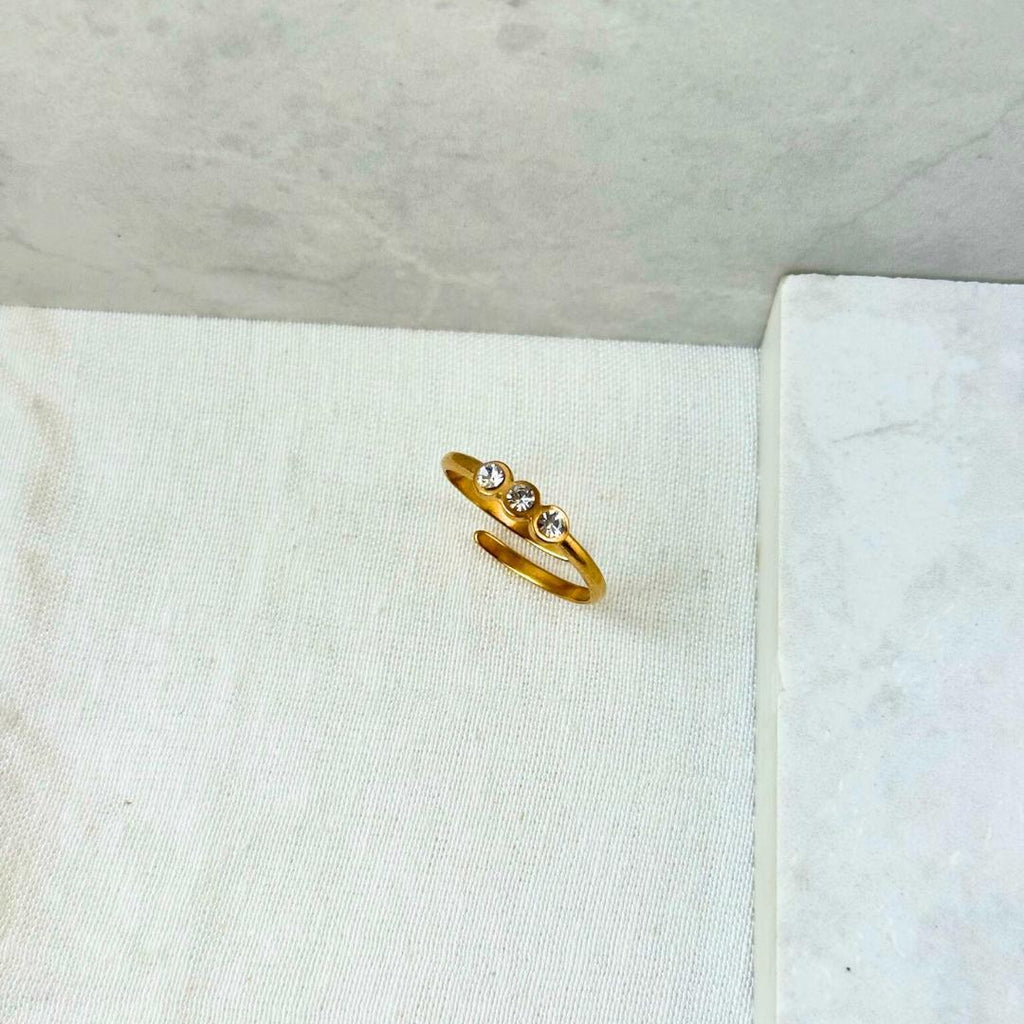 Tristone Gold Plated Ring