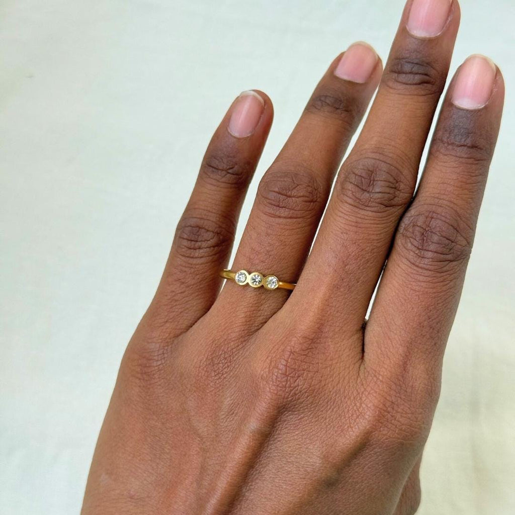 Tristone Gold Plated Ring
