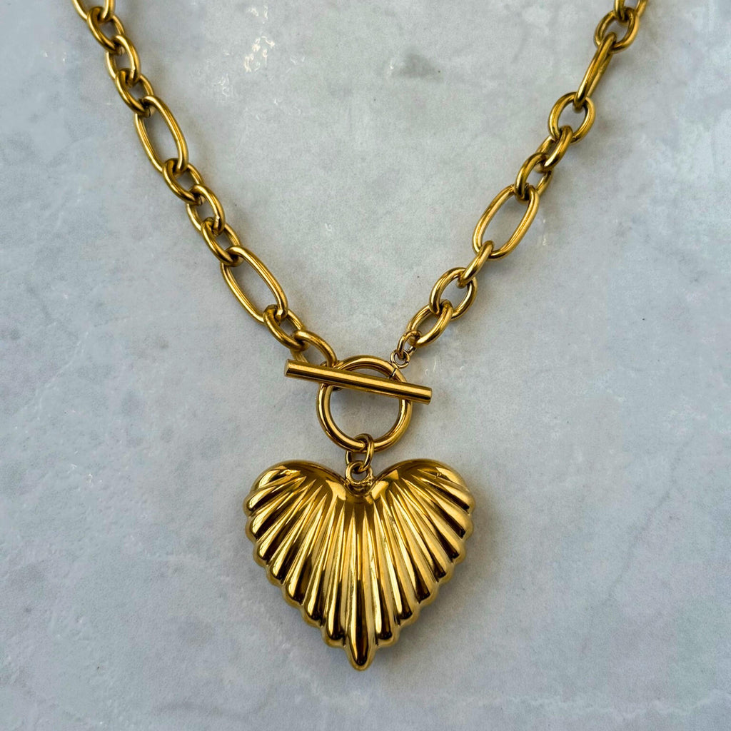 Chunky Gold Heart Pendant Necklace