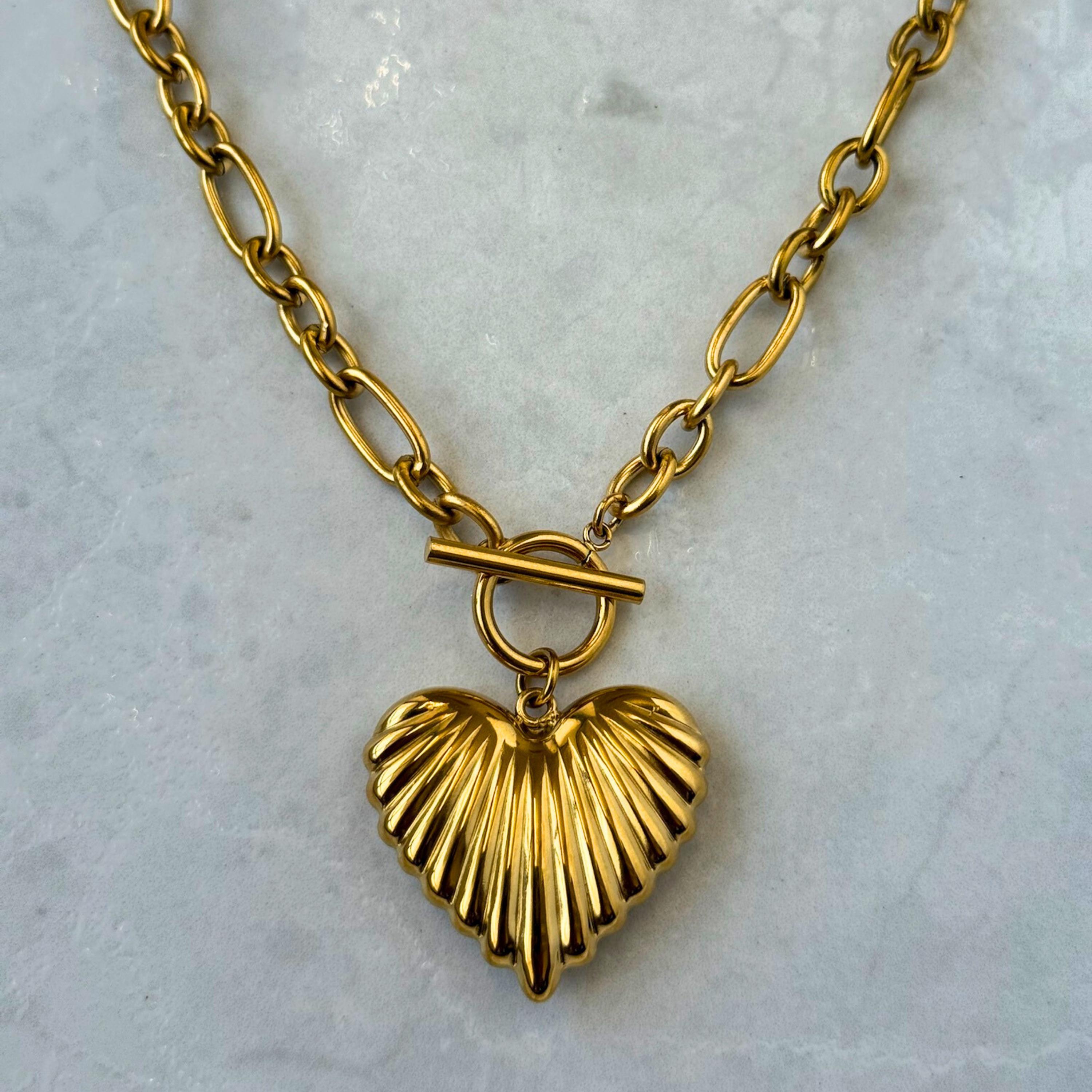 Chunky Gold Heart Pendant Necklace