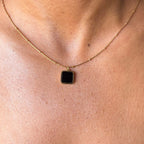 Gold Black Square Pendant Necklace
