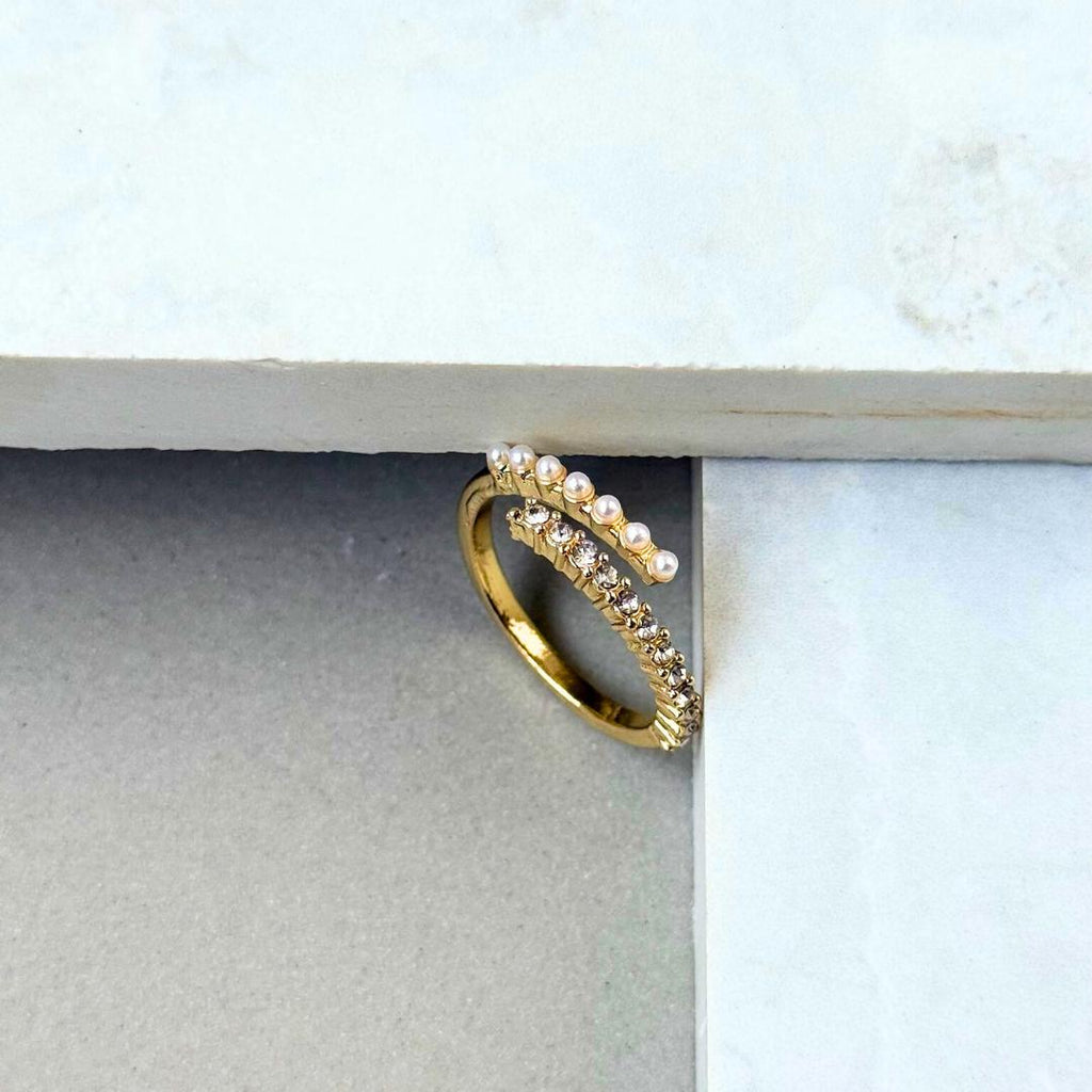 Pave Pearl And Diamond Open Ring