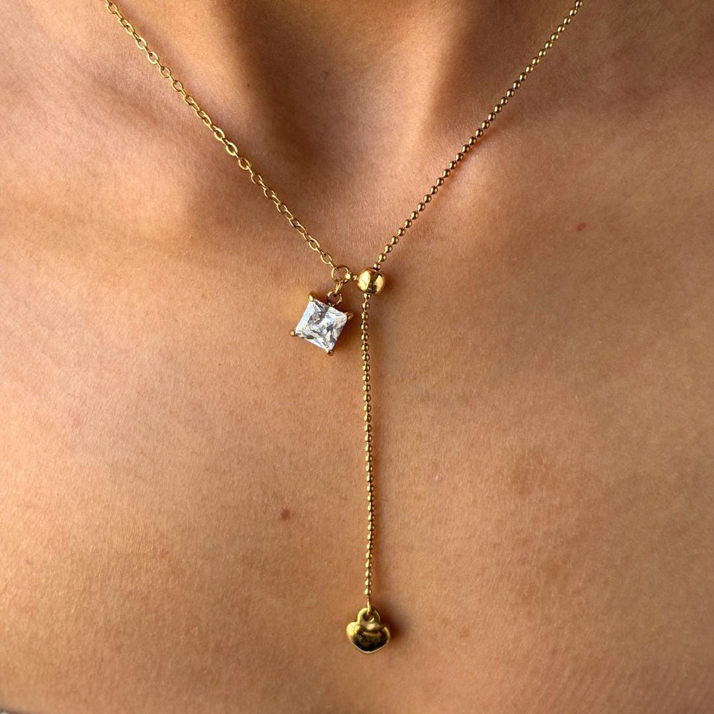 Gold Heart Lariat Necklace