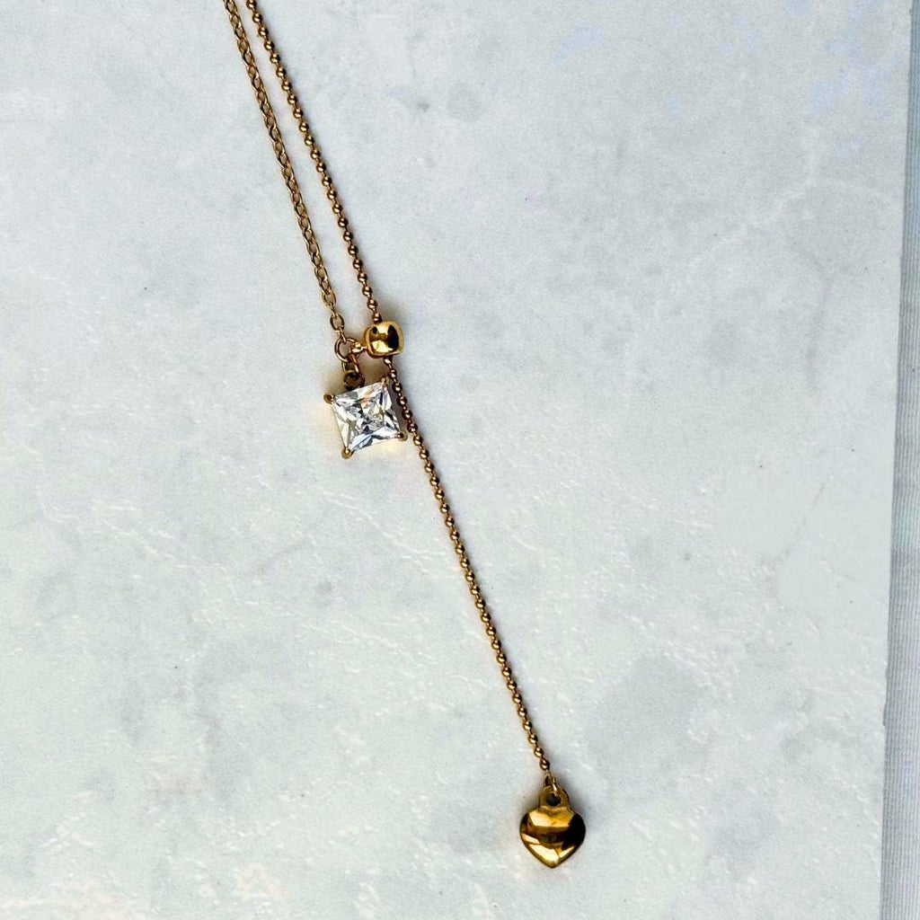 Gold Heart Lariat Necklace