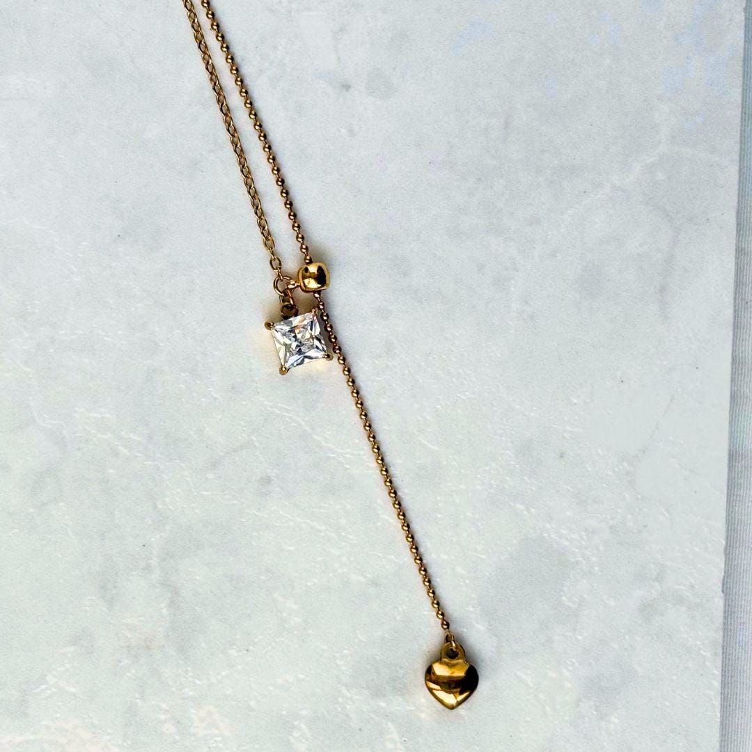 Gold Heart Lariat Necklace