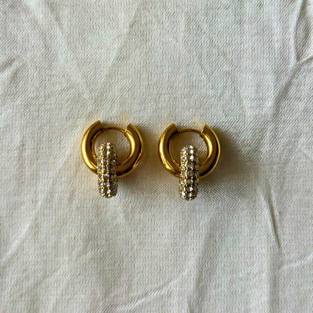 Pavé Double Circle Drop Hoop Earrings