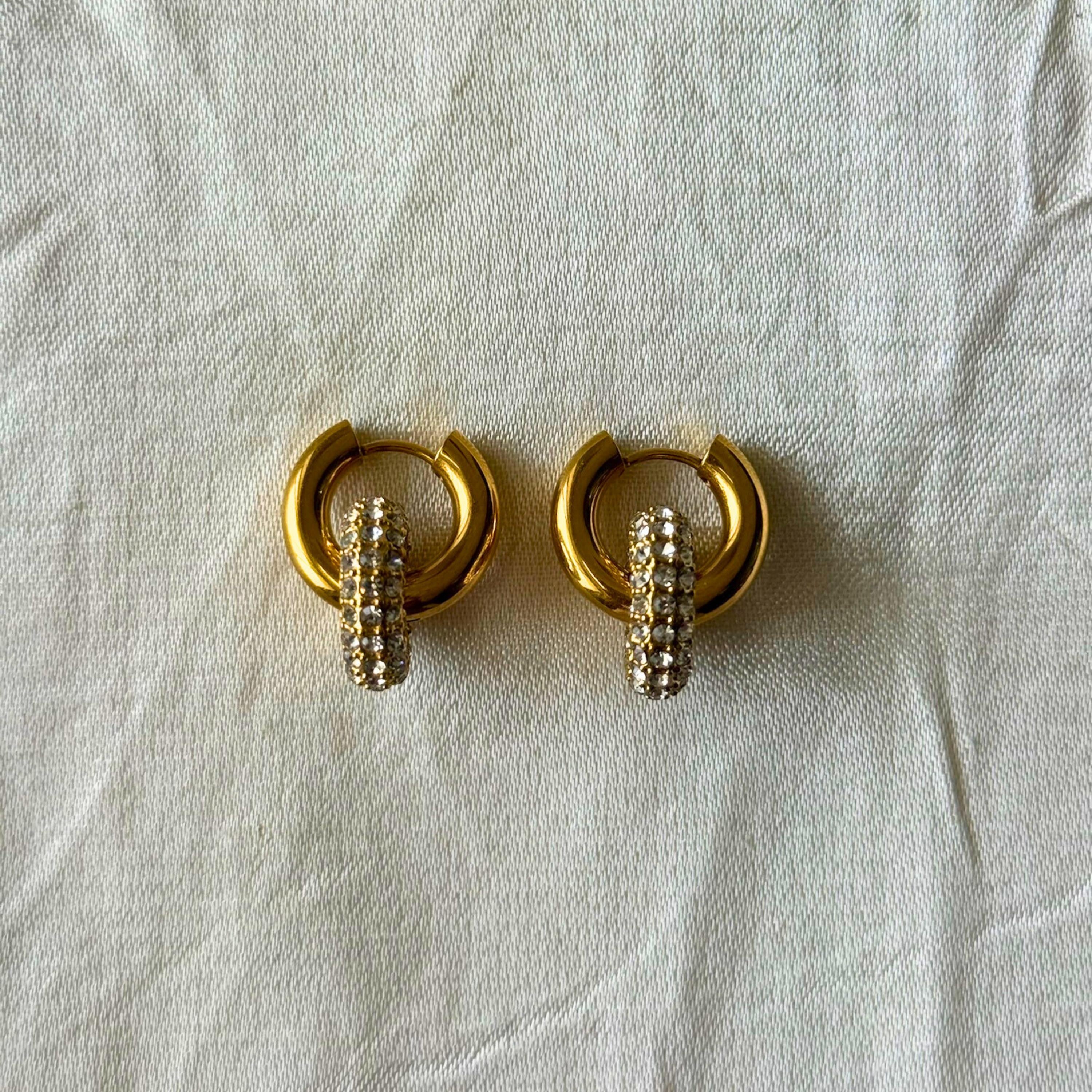Pavé Double Circle Drop Hoop Earrings