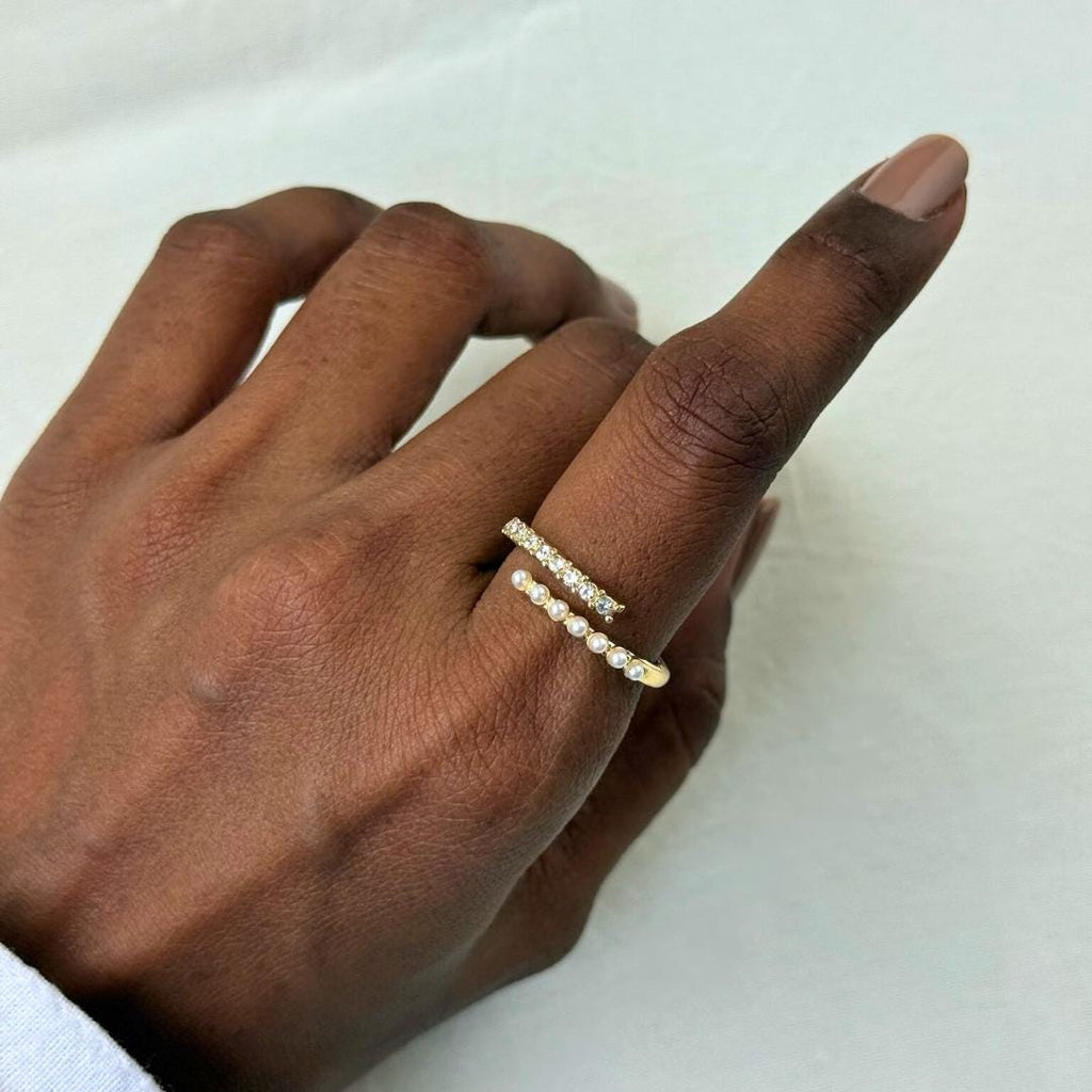 Pave Pearl And Diamond Open Ring