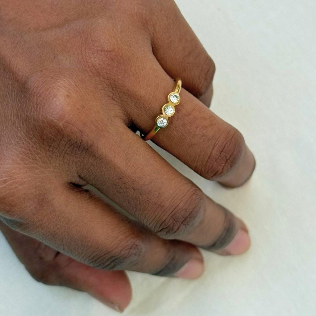 Tristone Gold Plated Ring