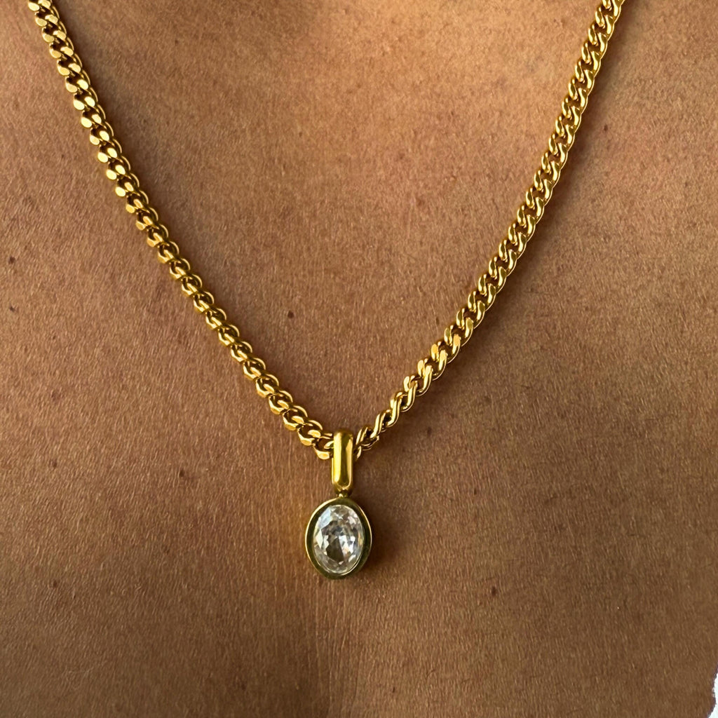 Chunky Gold Chain Crystal Pendant Necklace