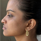 Gold Oval Drop Hoop Earrings