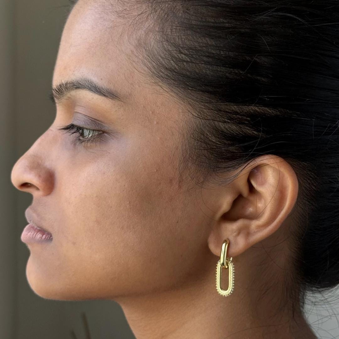 Gold Oval Drop Hoop Earrings